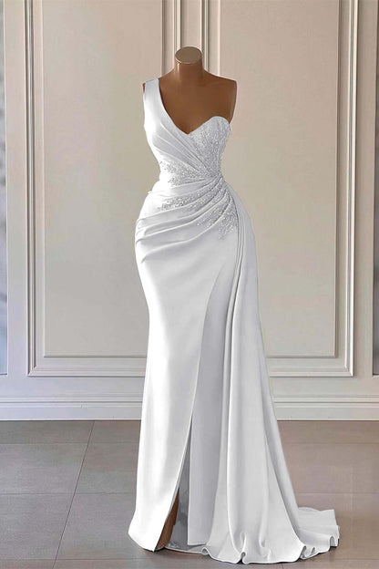 Sky Blue Luxury One-Shoulder Prom Dress Mermaid Split With Ruffles