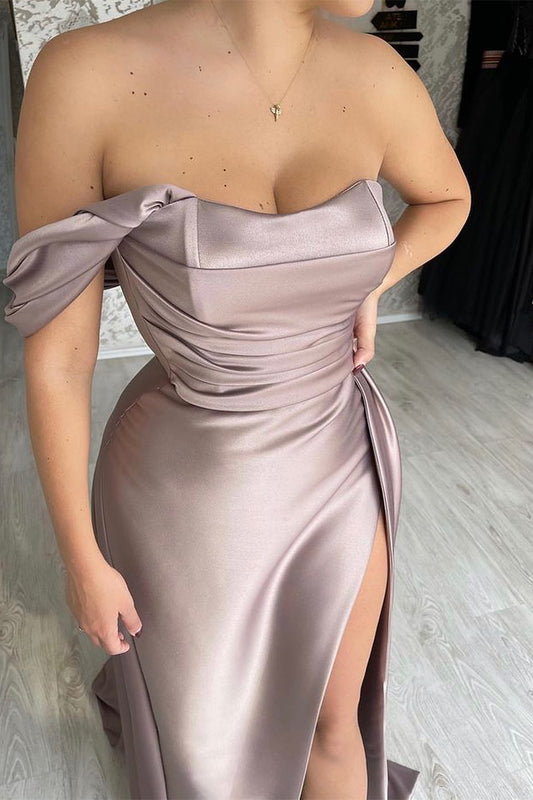 One-Shoulder Mermaid Strapless Long Prom Dress With Split