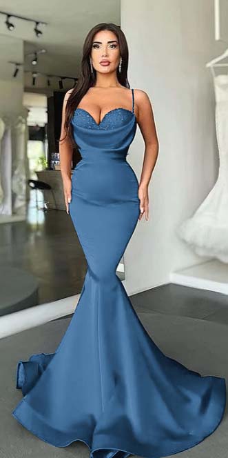 Mermaid Red Spaghetti-Straps Prom Dress Long