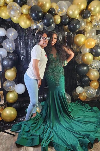 Mermaid Dark Green Sequins Prom Dress Beaded With Appliques