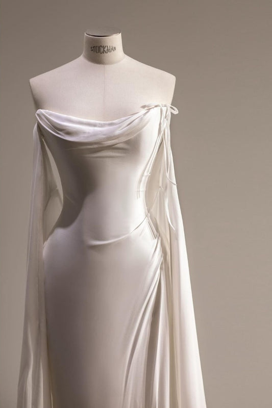 White Strapless Long Prom Dress Mermaid Sleeveless with Slit