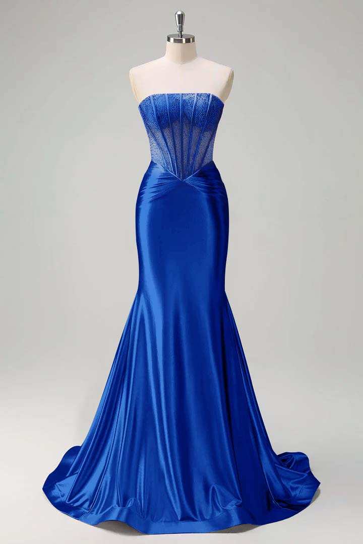 Gorgeous Strapless Sleeveless Mermaid Prom Dress With Beading