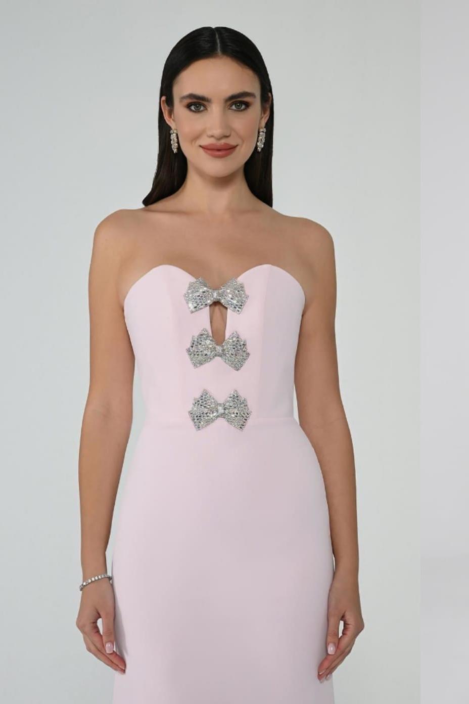 Glamorous Black Satin Sleeveless Strapless Long Prom Dress with Rhinestone
