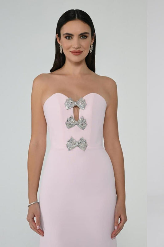 Glamorous Black Satin Sleeveless Strapless Long Prom Dress with Rhinestone