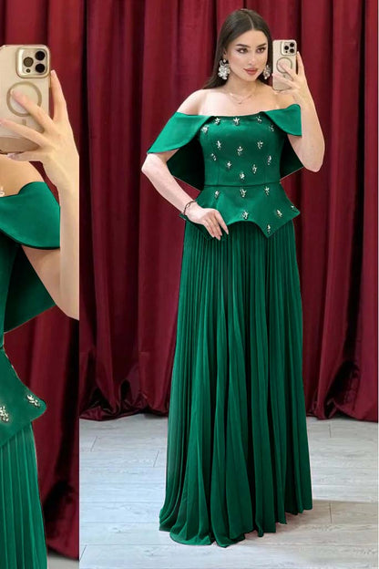 Chic Off The Shoulder Sleeveless Long Prom Dress With Beading