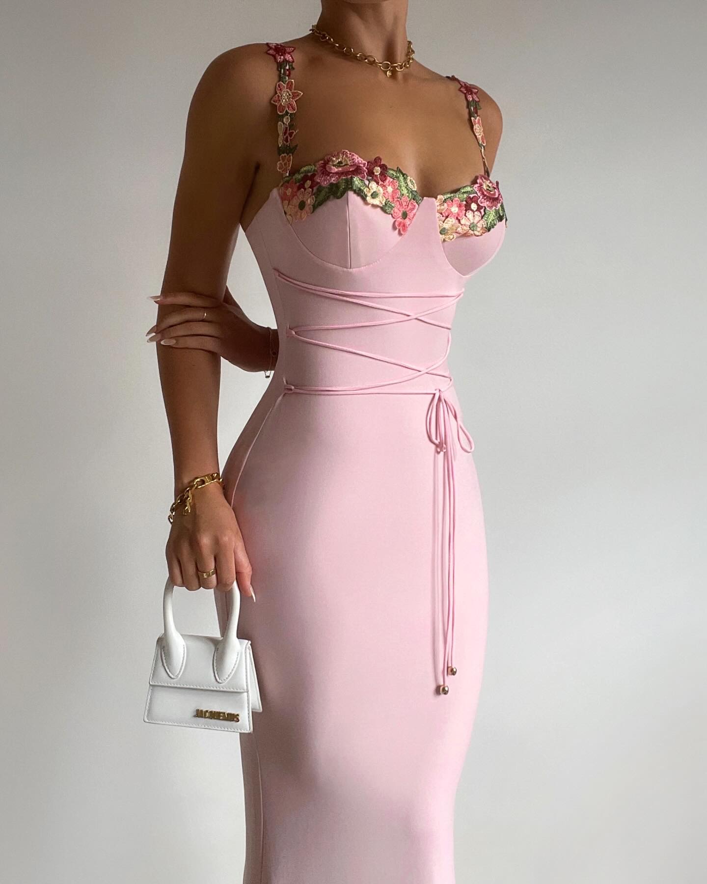 Elegant Customizable Pink Floral Sling Sheath Wrap Prom Dress