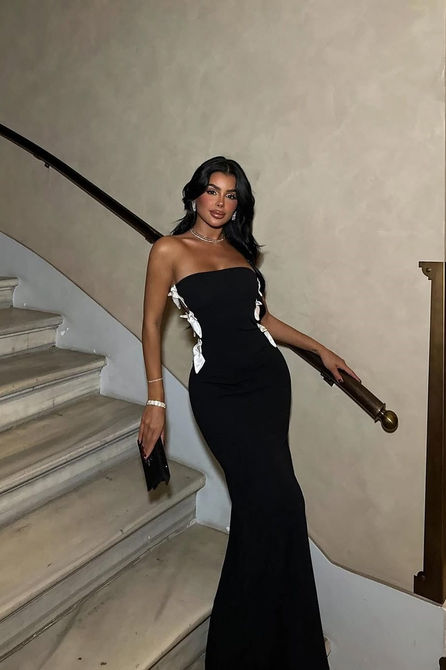 Black Sleeveless Square Mermaid Prom Dress With Bow
