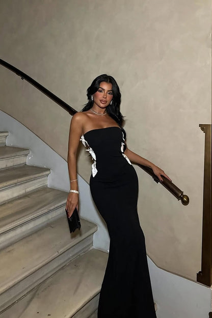 Black Sleeveless Square Mermaid Prom Dress With Bow