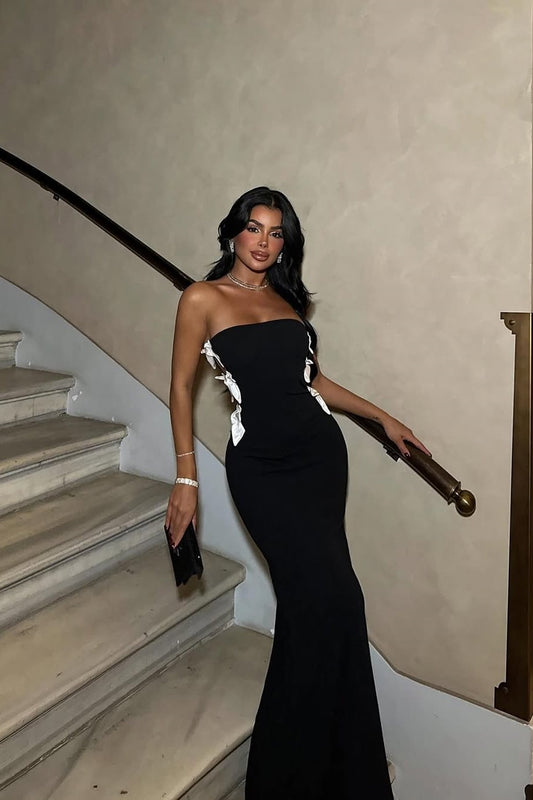 Black Sleeveless Square Mermaid Prom Dress With Bow