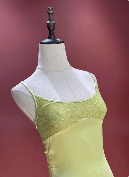 Fresh Elegant Pale Yellow Green Spaghetti Strap Lace Satin Prom Dress Evening Dress P4688