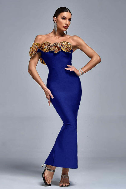 Stunning Black Satin One Shoulder Strapless Mermaid Prom Dress with Ruffles