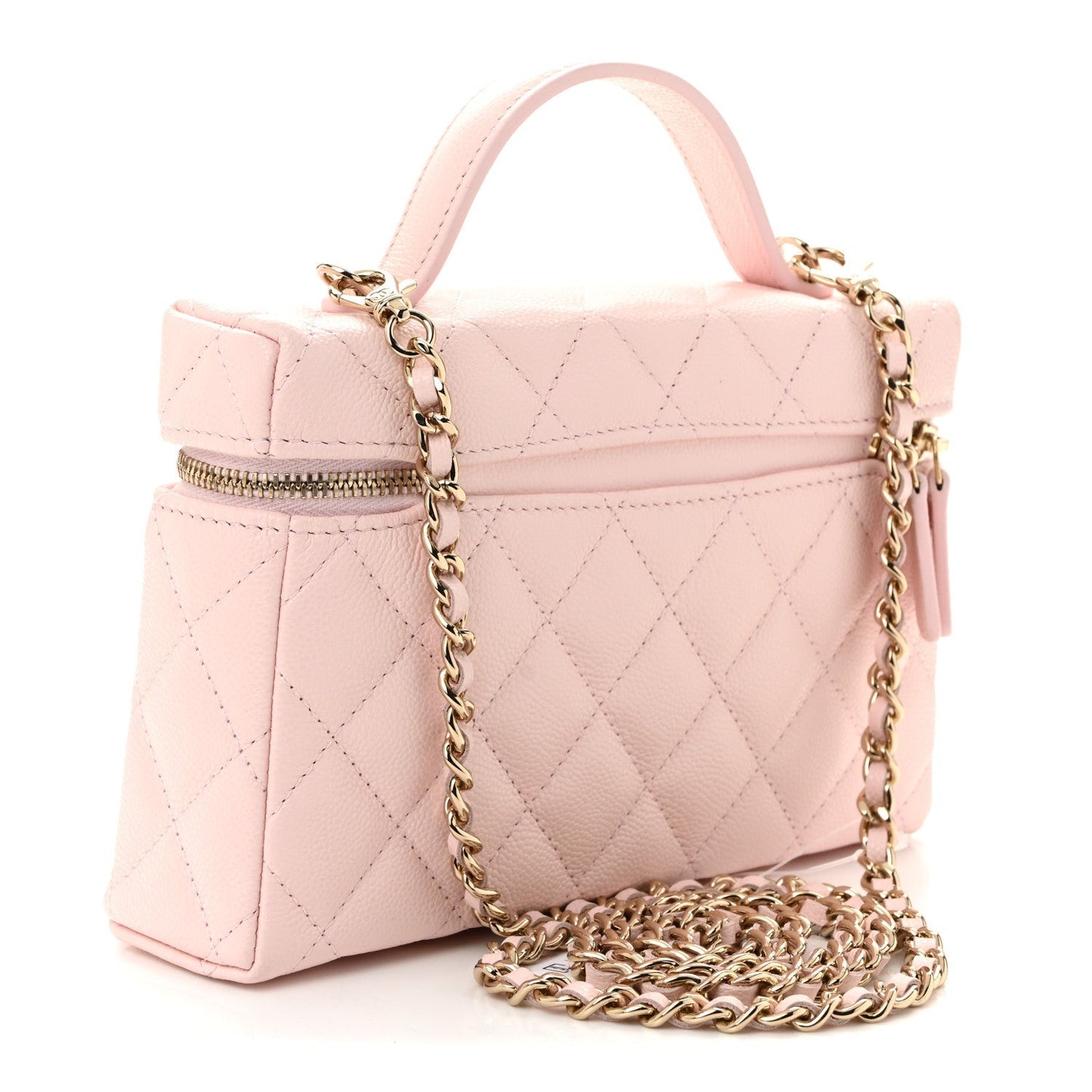 Caviar Quilted Top Handle Slim Vanity With Chain Light Pink