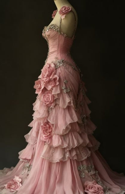 Pretty Ball Gown Pink Spaghetti Straps Tulle Long Quinceanera Dress  fg8527