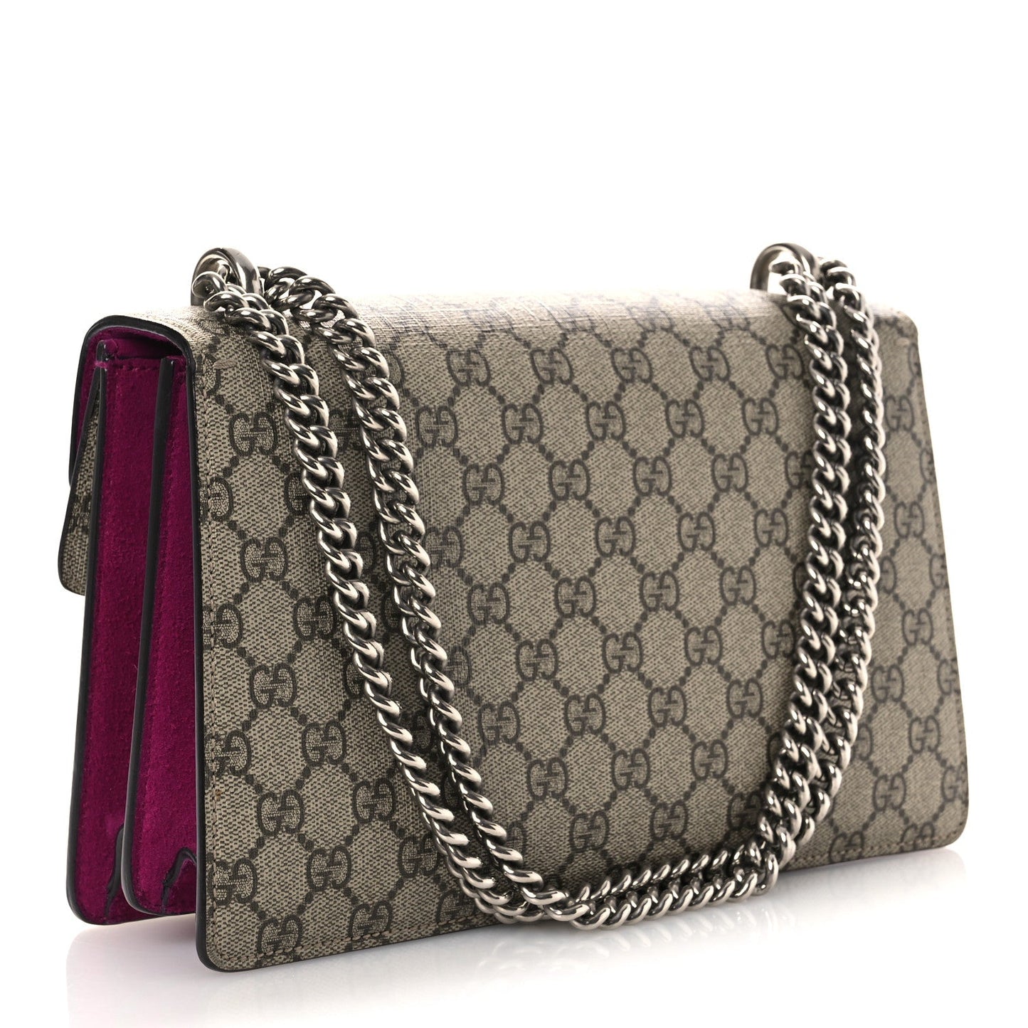 GG Supreme Monogram Suede Crystal Small Dionysus Shoulder Bag Beige Ebony Bright Purple