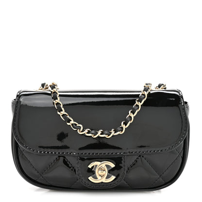 Patent Calfskin Quilted Mini Flap Black