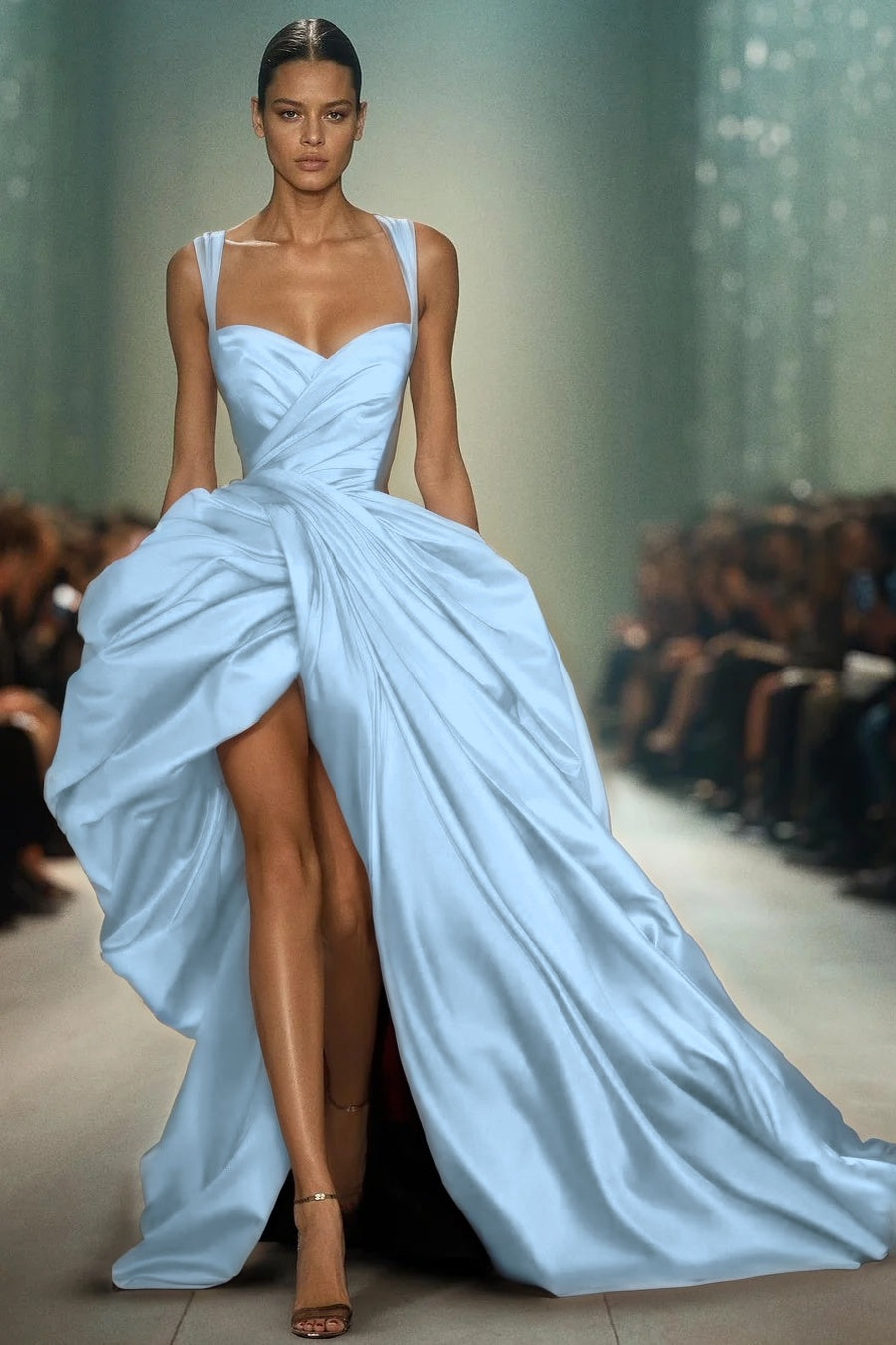 Sleeveless Spaghetti Straps Sweetheart Mermaid Long Prom Dress With Pleated