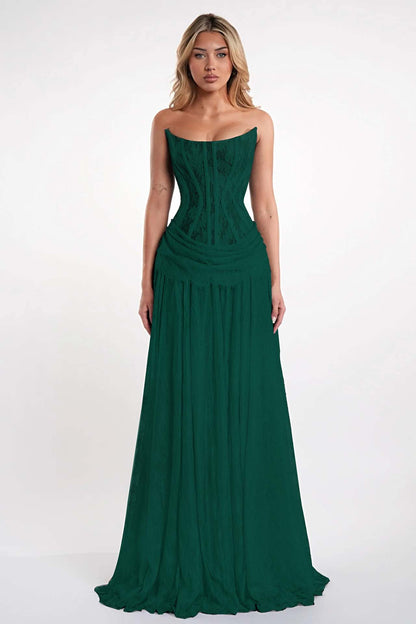 Elegant Black Strapless Evening Dress Sheath Floor Length With Lace