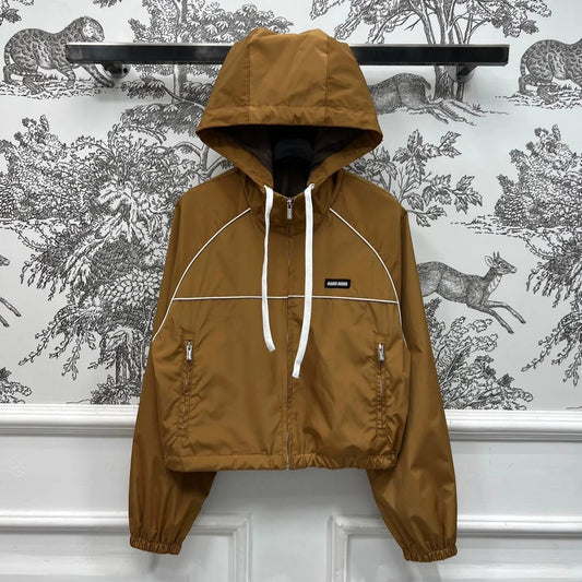 MIU 25S HOODED JACKET BROWN IN NYLON 263023