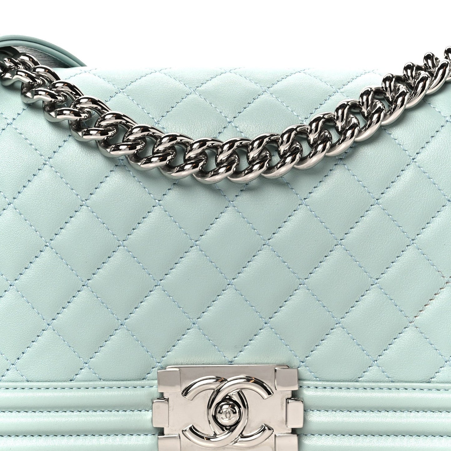 Calfskin Quilted Medium Boy Flap Light Blue