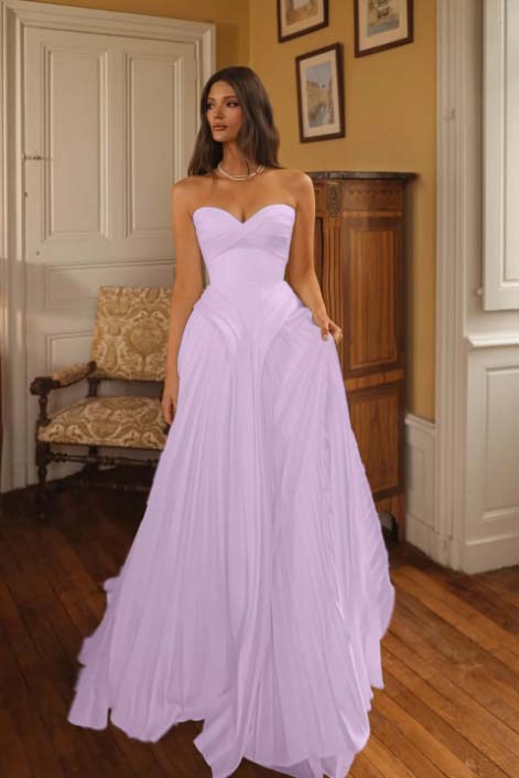 White A Line Strapless Sleeveless Long Dress with Pleated