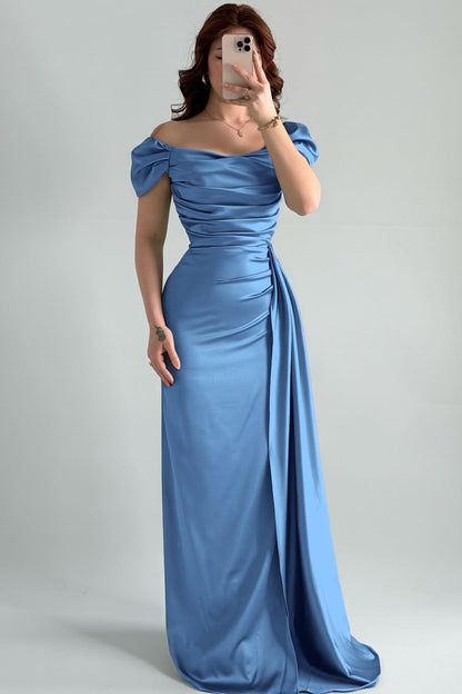 Sleeveless Strapless Off-Shoulders Pleated Prom Dress With Split