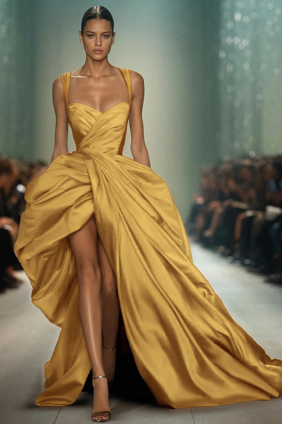 Sleeveless Spaghetti Straps Sweetheart Mermaid Long Prom Dress With Pleated
