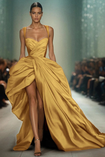 Sleeveless Spaghetti Straps Sweetheart Mermaid Long Prom Dress With Pleated