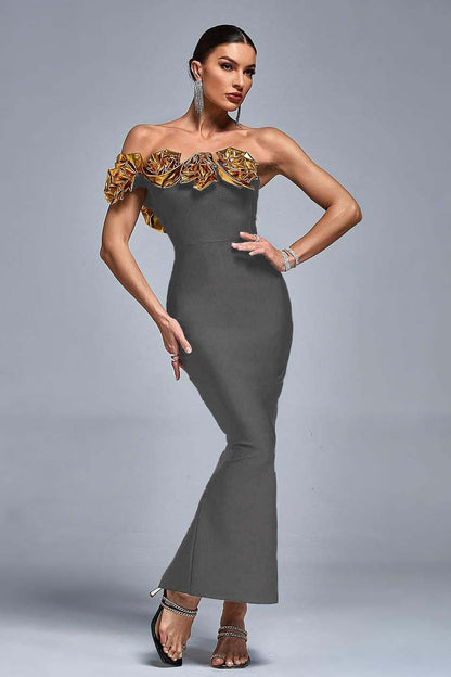 Stunning Black Satin One Shoulder Strapless Mermaid Prom Dress with Ruffles