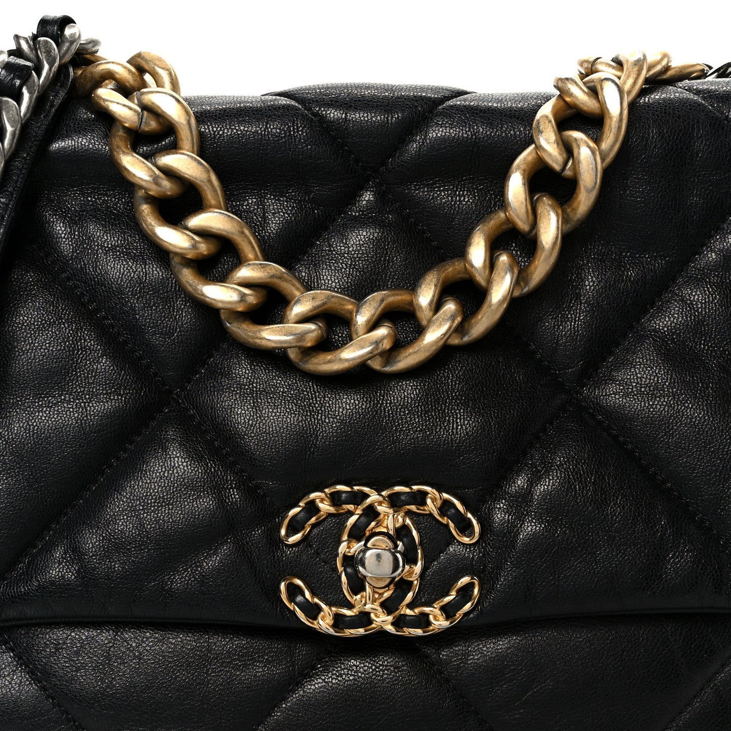 Shiny Goatskin Quilted Large Chanel 19 Flap Black