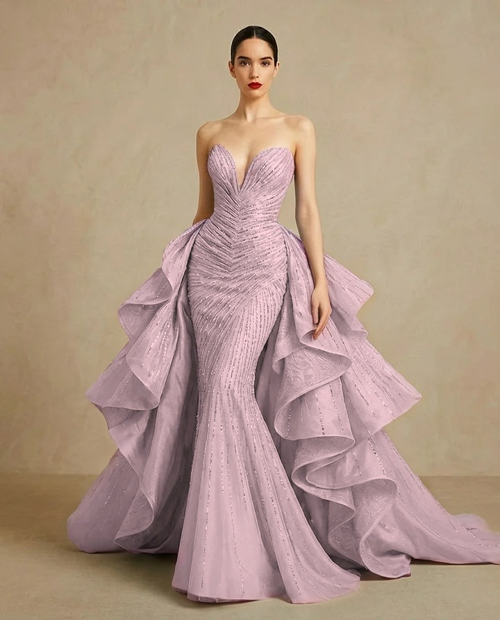 Graceful Sweetheart Sequins Embroidery Mermaid Strapless Evening Dress