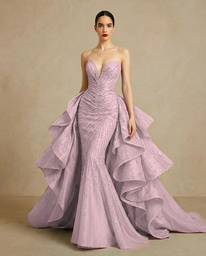 Graceful Sweetheart Sequins Embroidery Mermaid Strapless Evening Dress