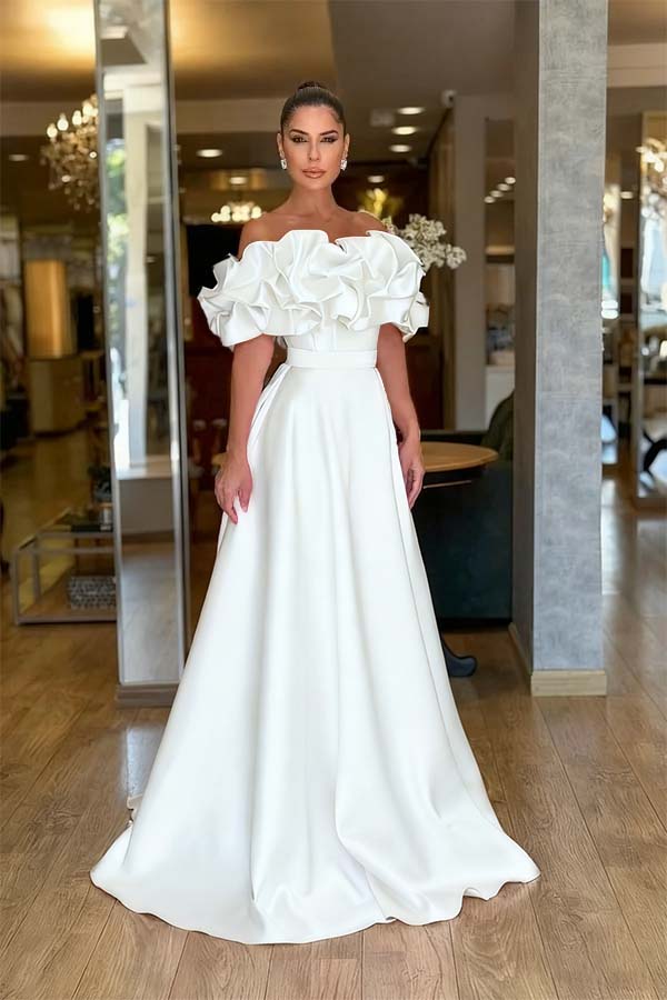 Lovely Pink Off-The-Shoulder Prom Dress With Handmade Flower