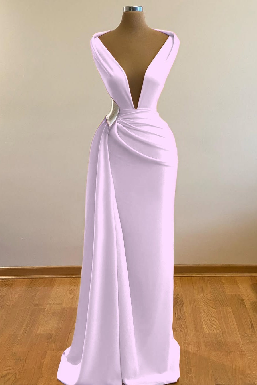 Simple Orange Sleeveless Deep V-Neck Mermaid Prom Dress