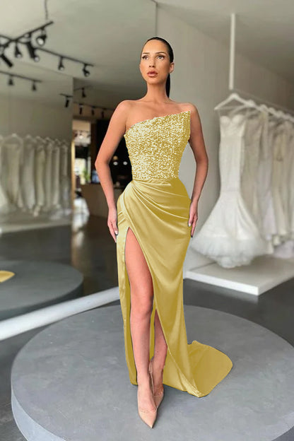 Sequins Dark Green Prom Dress With Slit