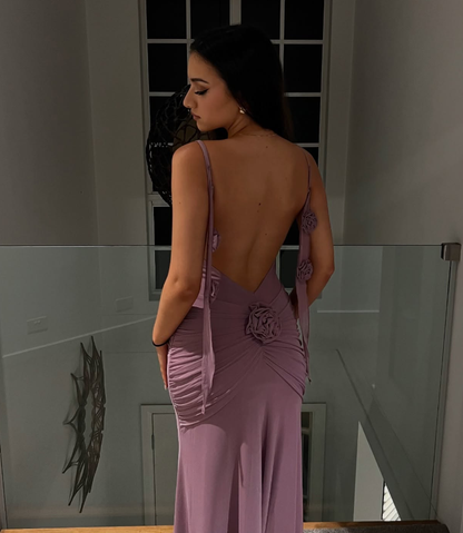 Sexy Grape Purple Sheath Straps Chiffon Open Back Prom Dress Party Dress SH3978