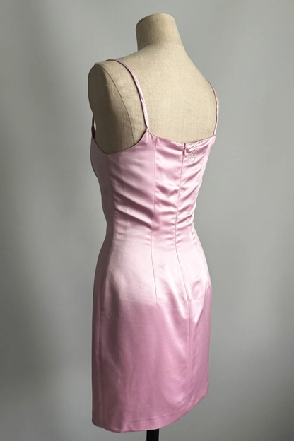 Sexy Pink Sheath Spaghetti Straps Satin Short Homecoming Dress Outfits SH5146