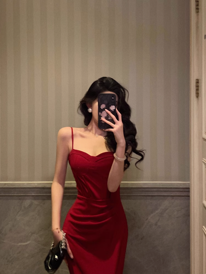 Pretty Mermaid Spaghetti Straps Burgundy 18th Birthday Dress Long Party Birthday Outfits For Women DP0158
