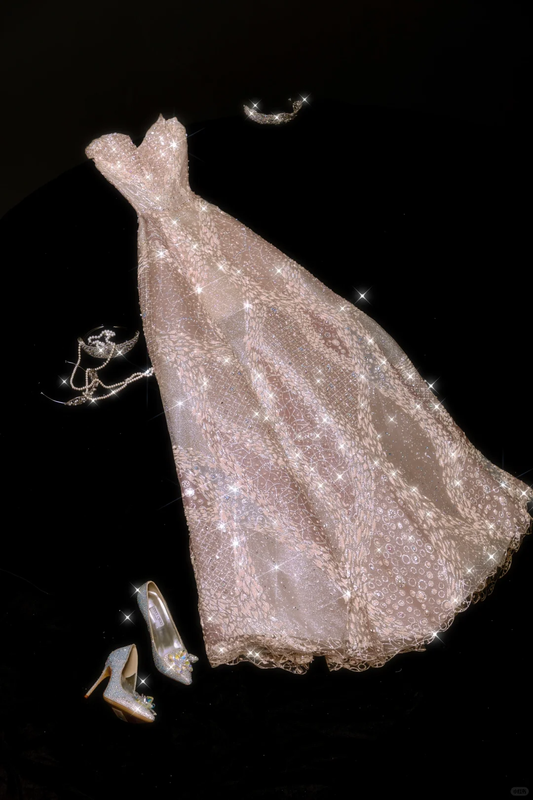 Light Champagne A Line Sweetheart Neck Sequin Tulle Prom Dress Party Dress SH3396