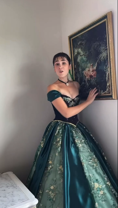 Vintage Off The Shoulder Green Satin Lace Applique Ball Gown Sweet 16 Dress D1253