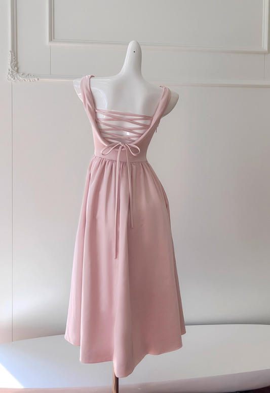 Gentle Pink A Line Straps Pleated Satin Homecoming Dress SH4507