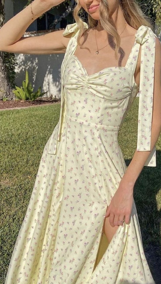 Bohemian Floral Midi Prom Dress Cute Yellow Party Dress SH1339