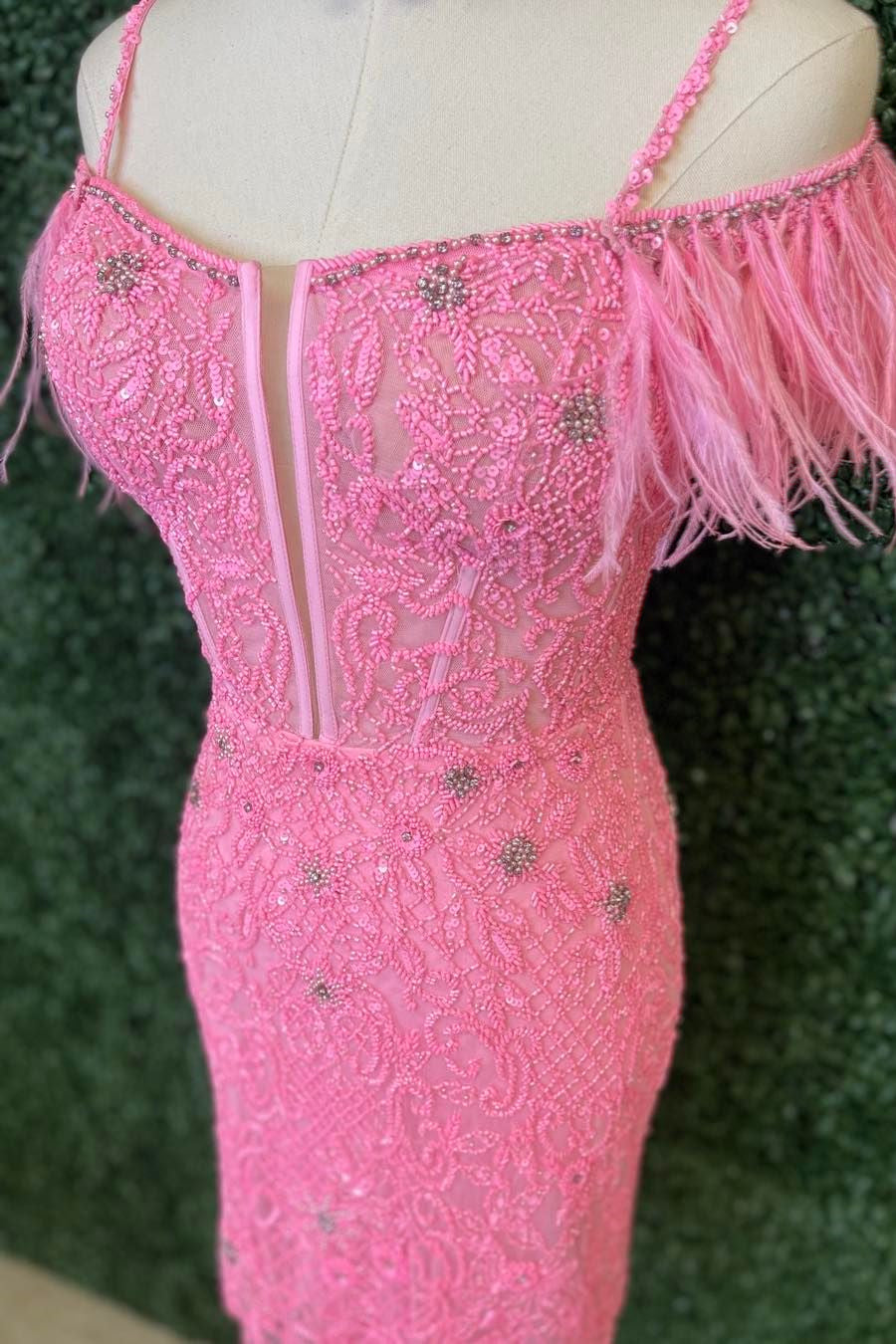 Red Off-the-Shoulder Sequined Embroidery Sheath Homecoming Dress with Feathers