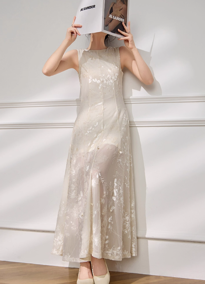 White A Line Round Neck Print Floral Chiffon Prom Dress Outfits SH4734