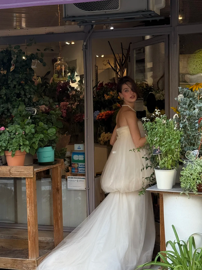 Cute Unique Mermaid Strapless White Tulle Long Wedding Dress SH5100