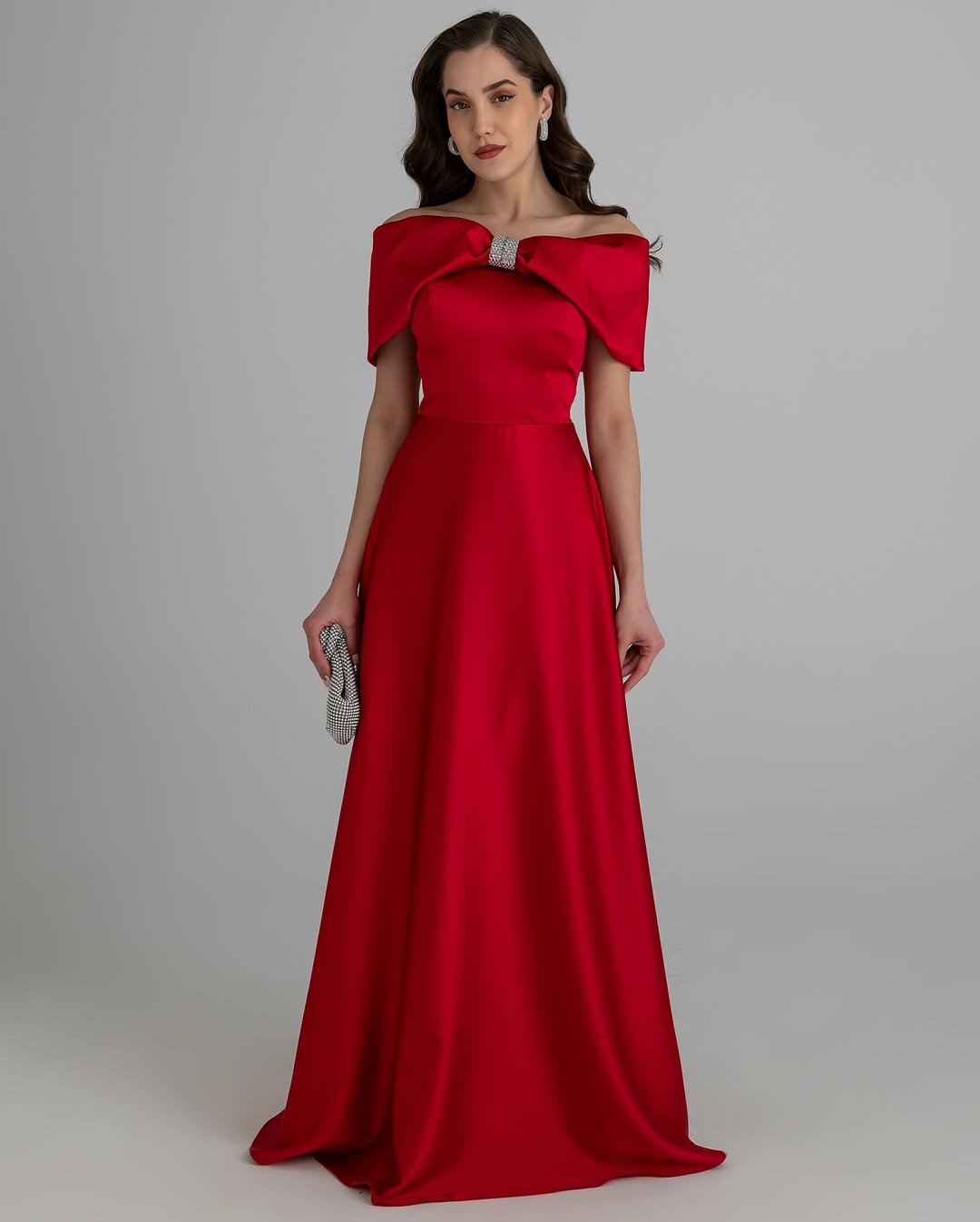 Red Bowknot Sleeves Off-Shoulders Square A-Line Prom Dress