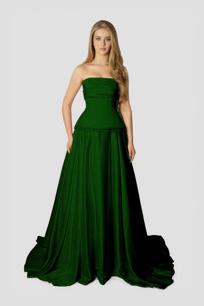 Baby Pink Strapless Evening Dress A-Line Sleeveless in Satin With Beading