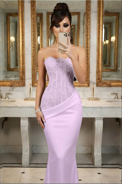 Black Sleeveless Strapless Lace Mermaid Embroidery Prom Dress
