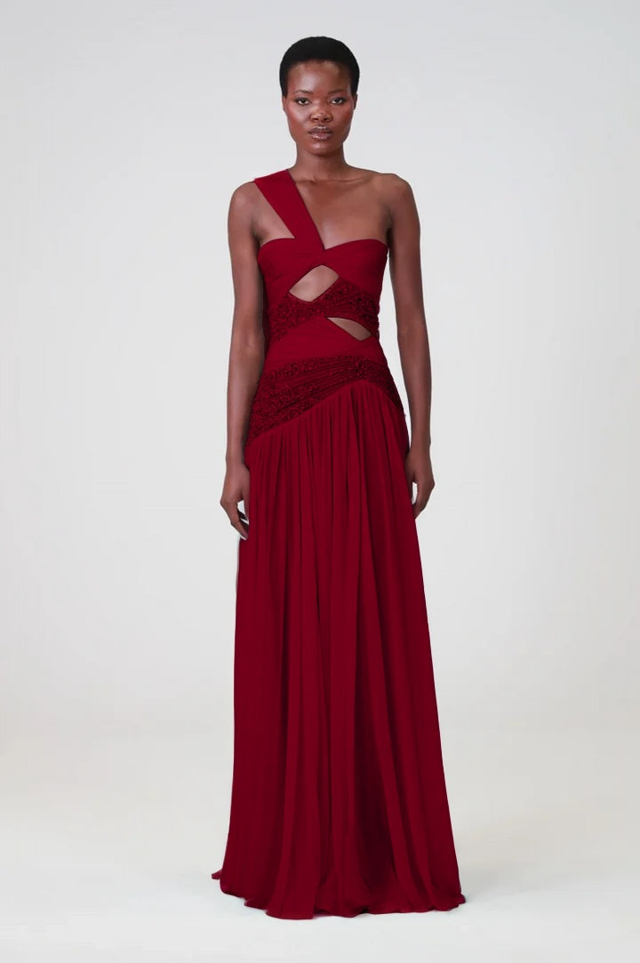 Charming Blue Sleeveless One Shoulder Long Evening Dress with Sequins