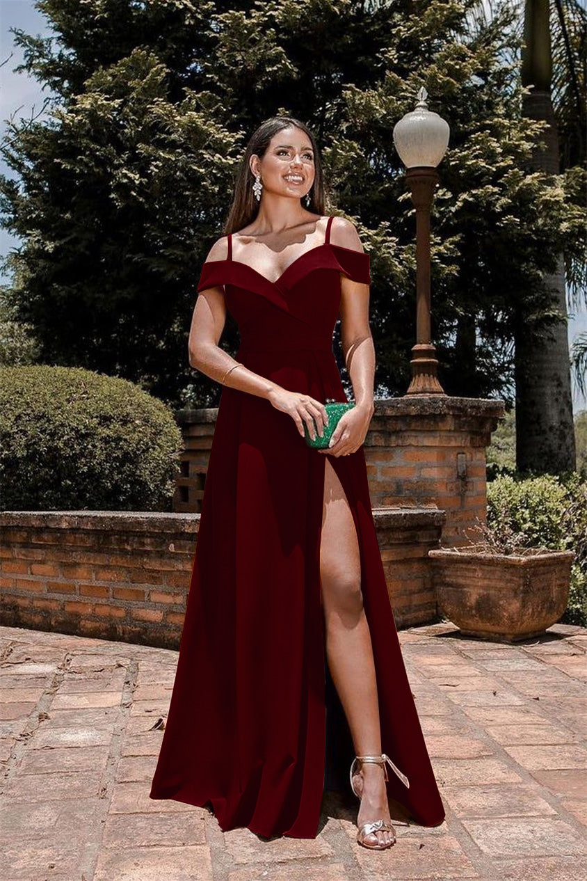 Evening Dress Spaghetti-Straps Split Sweetheart Online Off-The-Shoulder Burnt Orange