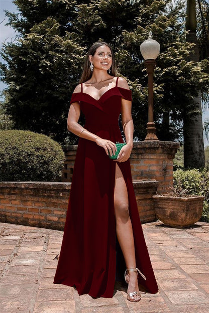 Evening Dress Spaghetti-Straps Split Sweetheart Online Off-The-Shoulder Burnt Orange